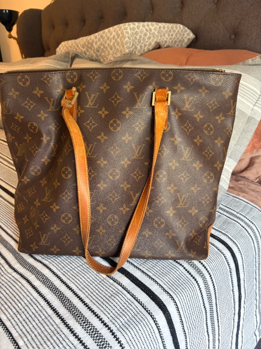 Louis Vuitton Monogram Canvas Tote with Cognac Straps - Picture 2 of 16